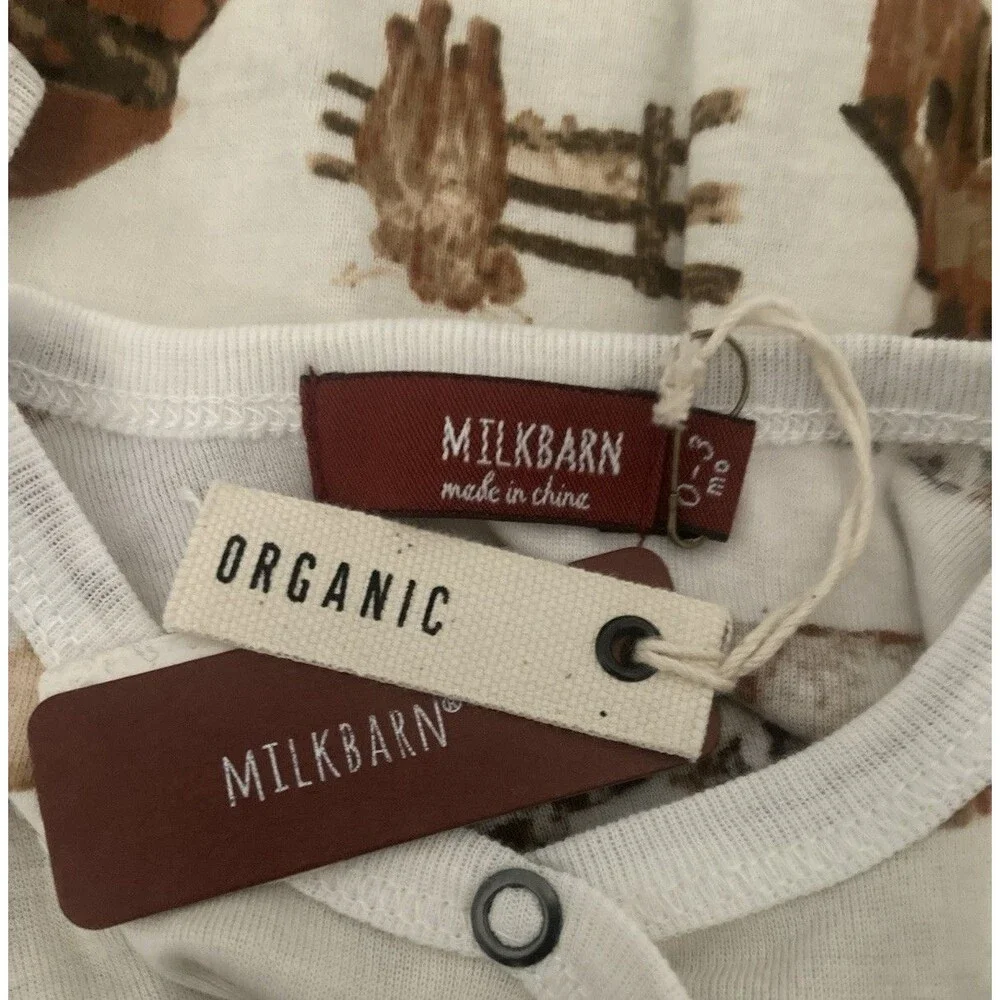 MILKBARN 0-3M One Piece Romper Sleeper Horses Barn Organic Cotton New With Tags